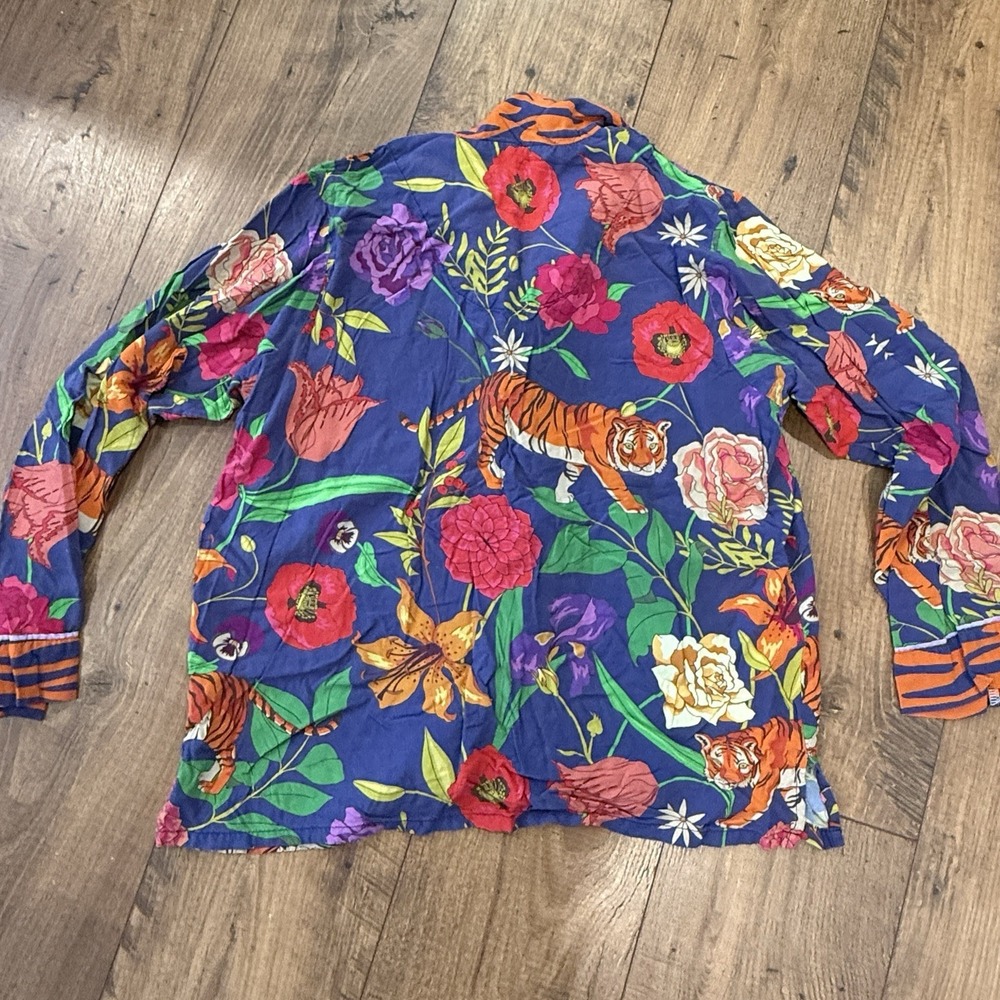 Powder Design Tiger Face Indigo Floral Pajama Set PJ's Pajamas Top Women's S - Picture 6 of 7